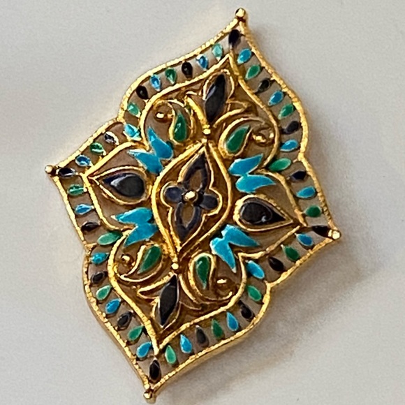 Vintage signed Vendome Enamel Gold Brooch - Picture 5 of 12